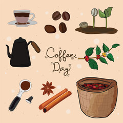 Coffee time graphic design set. Vector illustration.