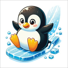 Obraz premium Penguin Sliding on Ice vector illustration isolated on white background