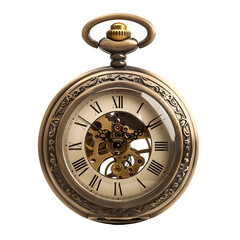 Vintage pocket watch isolated on white or transparent background 
