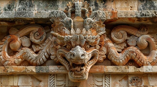 Kukulkan serpent deity carved into the stones of ancient temples