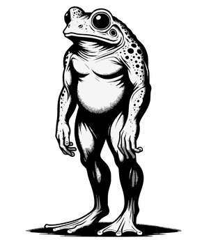 Loveland Frogman Black and White Line Art Retro