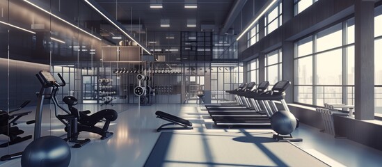 The gym is modern and luxurious with state-of-the-art equipment - obrazy, fototapety, plakaty