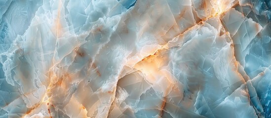 A detailed closeup photo capturing the vibrant blue and orange marble texture, resembling a...