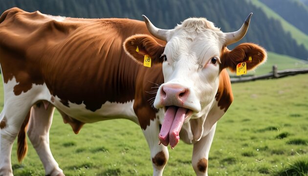 A Cow With Its Tongue Stretched Out Reaching For Upscaled 2