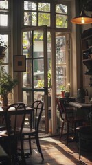 Cozy vintage cafe interior with natural light