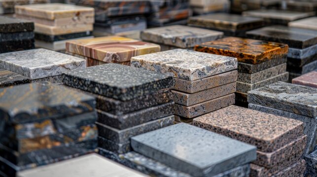 Assortment of polished granite tiles