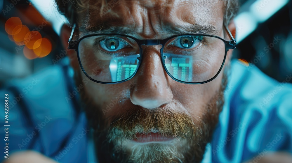 Aufkleber modern electronics engineer with stressed facial expression, close up. generative ai.