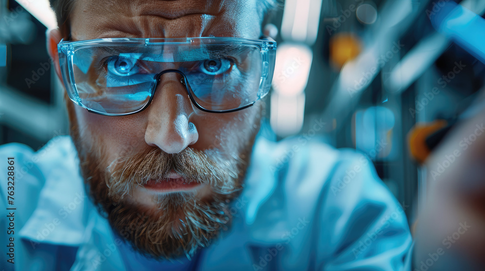 Aufkleber modern electronics engineer with stressed facial expression, close up. generative ai.