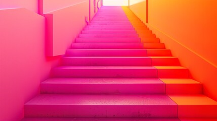 Vibrant pink and orange staircase with a minimalist design