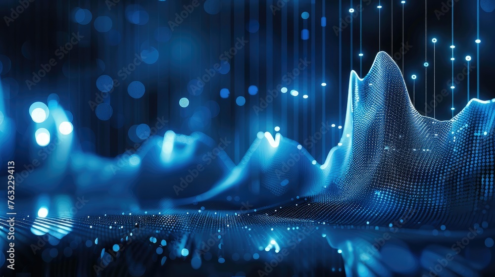 Poster digital stock market graph on blue background with bokeh effect. generative ai.