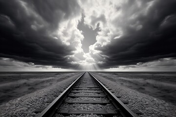 a train tracks leading to a horizon - obrazy, fototapety, plakaty