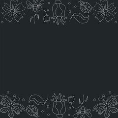 Spring frame with butterflies. butterflies background. drawn spring illustration