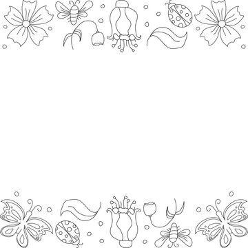 Spring frame with butterflies. butterflies background. drawn spring illustration