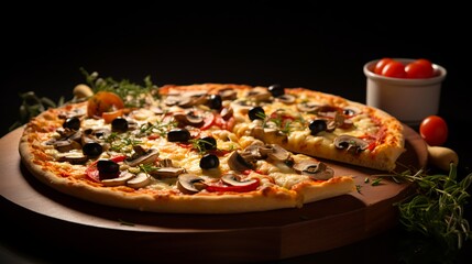 pizza with salami and tomatoes