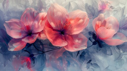 Artistic digital painting of pink flowers