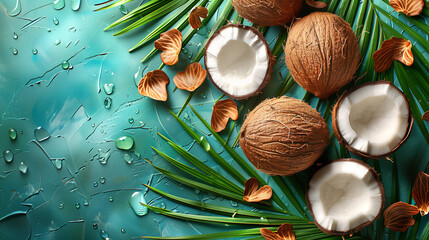 Coconuts on green background