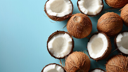Fototapeta na wymiar Coconuts on blue background