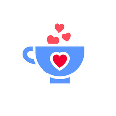 cup coffee or tea icon or Valentine's day symbol, holiday sign designed for celebration, vector trendy modern style.