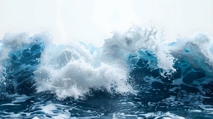 A powerful blue ocean wave breaks against a clean white background. Concept Nature, Ocean, Waves, Power, Blue