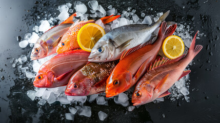 fresh fish on ice - obrazy, fototapety, plakaty