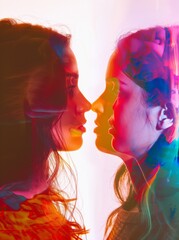 Double exposure portrait of beautiful fashion girl. Young women, studio shot