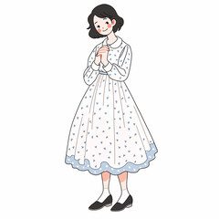 Fototapeta premium ワンピースを着た女性のイラスト、笑顔