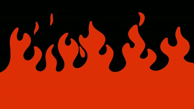 Cartoon loop animation funny fire or flame wall isolated on black and white background. Video motion graphic element.