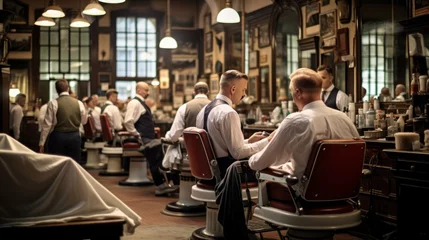 Draagtas Classic 1920s barber shop vintage haircuts and shaves © javier