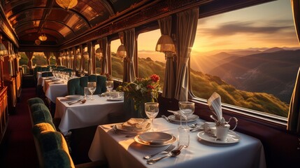 Train dining in 1920s passengers enjoy meals scenic views pass by