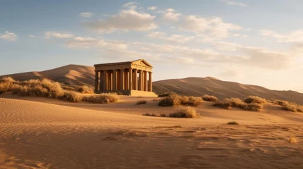 Fotobehang Greek temple in desert sand dunes encroach on ancient columns © javier