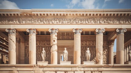 Obraz premium Mythological mosaics adorn exterior of Greek temple history depicted