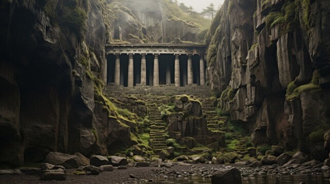 Waterfall from cliff-edge Greek temple creates powerful natural display