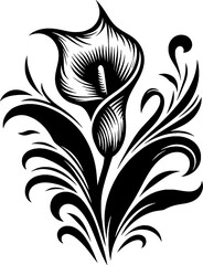 Beautifull Calla lily flower in black and white. Vector illustration.