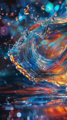 Abstract colorful water wave with droplets