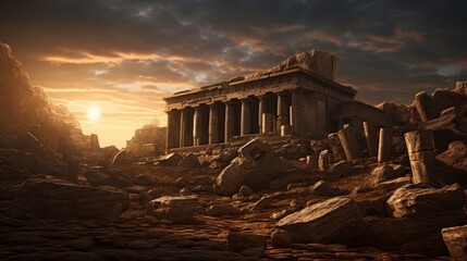 Obraz premium Greek temple in alien world extraterrestrial beings marvel