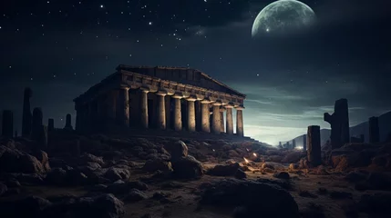 Fotobehang Otherworldly landscape with Greek temple aliens observe in wonder © javier