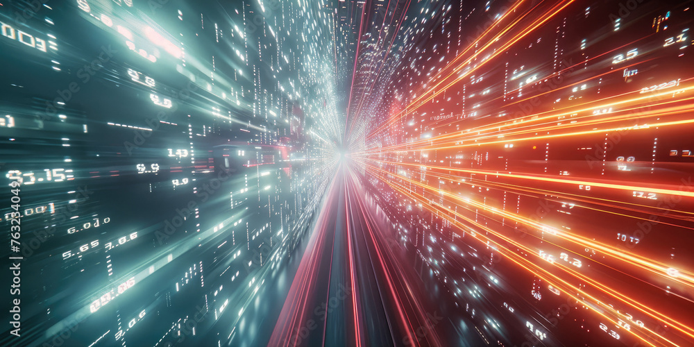 Poster Technology background of high speed global data number cyber attack. Generative AI.