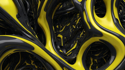 Abstract 3D sculpture background with black and fluorescent yellow colors