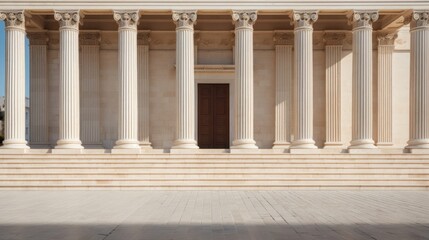 Elegant and sturdy Doric columns mark the facade of ancient temple - obrazy, fototapety, plakaty