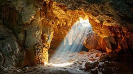 Sunbeam illuminating a cave interior