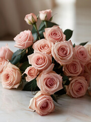 Beautiful pink roses flower arrangement in the elegant luxury home - 763234889