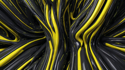 Abstract 3D sculpture background with black and fluorescent yellow colors
