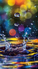 Vibrant water droplets with colorful reflections