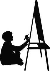 a boy writing on board, silhouette vector