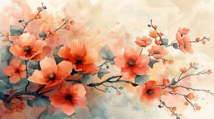 Watercolor painting of blooming flowers - obrazy, fototapety, plakaty