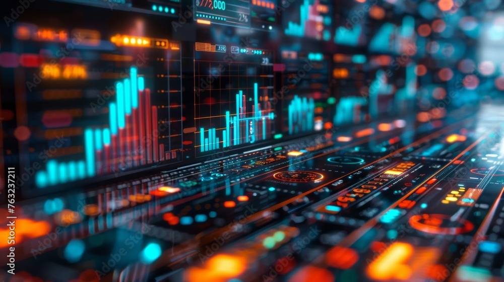 Aufkleber the modern analytics setting showcases a dynamic interface with colorful visuals that track economic
