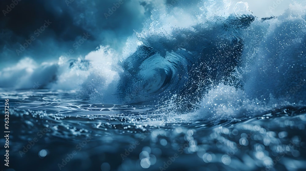 Poster abstract digital simulation featuring tidal waves crashing in the background. concept digital art, a