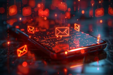 Imagine a mobile phone screen filled with incoming notifications of spam messages, each signifying potential threats such as phishing attempts, malware infections, and fraudulent schemes.