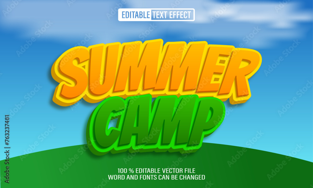 Poster editable 3d text style effect - summer camp text effect template