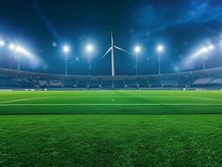 Wind energy driving the lights and scoreboards of green sports venues. - obrazy, fototapety, plakaty